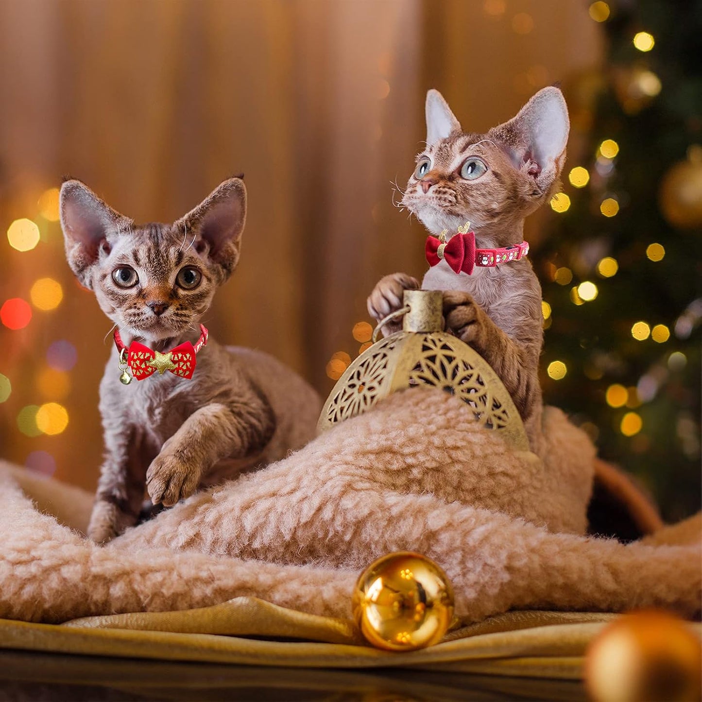 2Pack Halloween/Christmas Cat Collar with Bell Quick Release Safe Buckle Festival Breakaway Cat Collars with Bowtie Size Adjustable from 8" - 12"